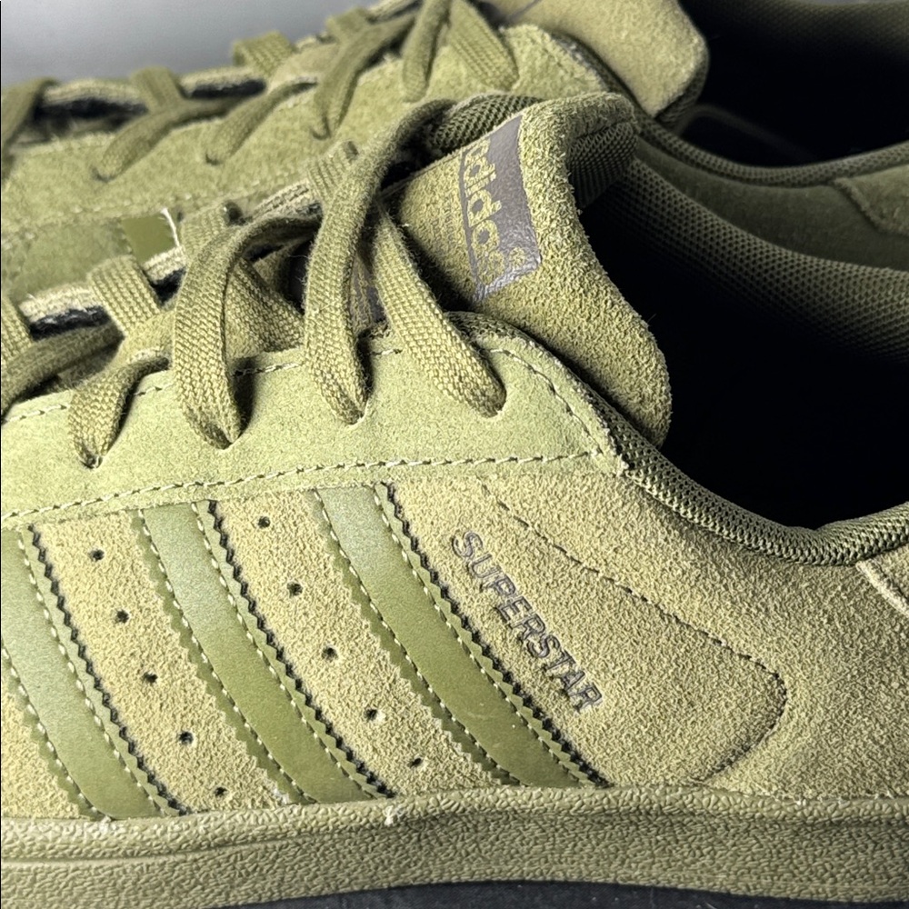 Adidas Originals Superstar olive Green Suede Shoes GS 5.5 - Picture 8 of 13